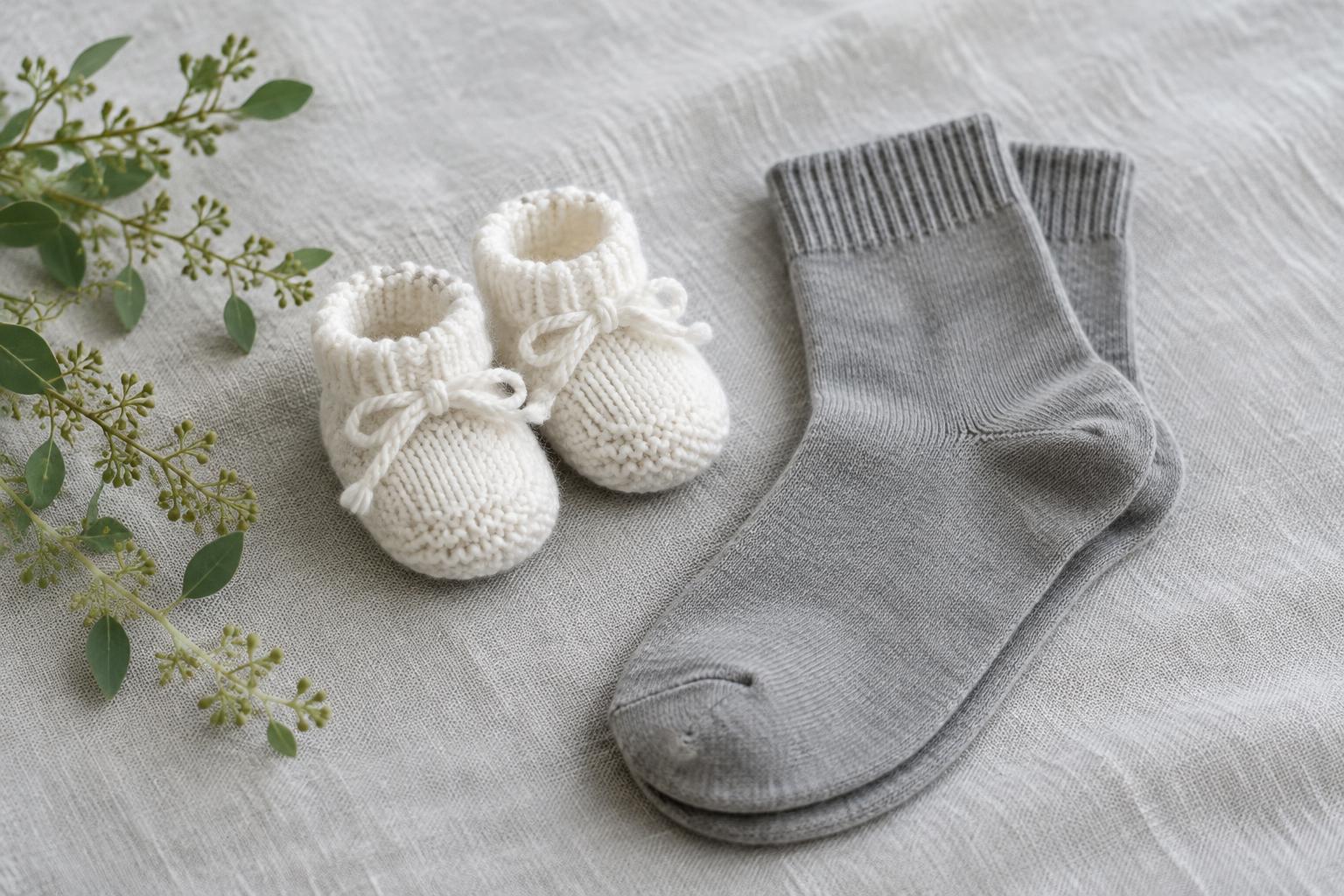 Babyschuhe neben Socken für Erwachsene – Symbolbild für Neustart Birth